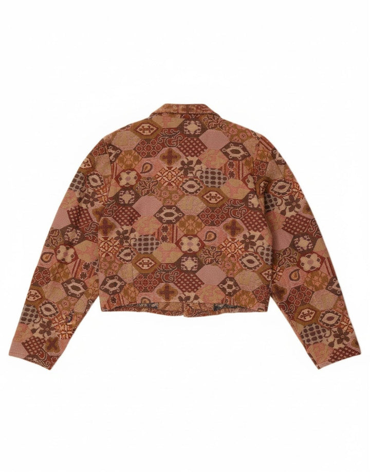 Damska marynarka w stylu vintage, krótka, UK 14, średnio brązowa, geometryczna