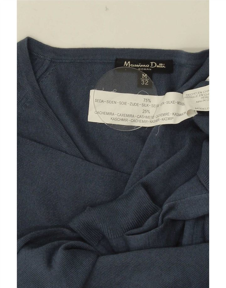 Sweter damski Massimo Dutti z dekoltem w kształcie litery V, UK 12, średni niebieski jedwab