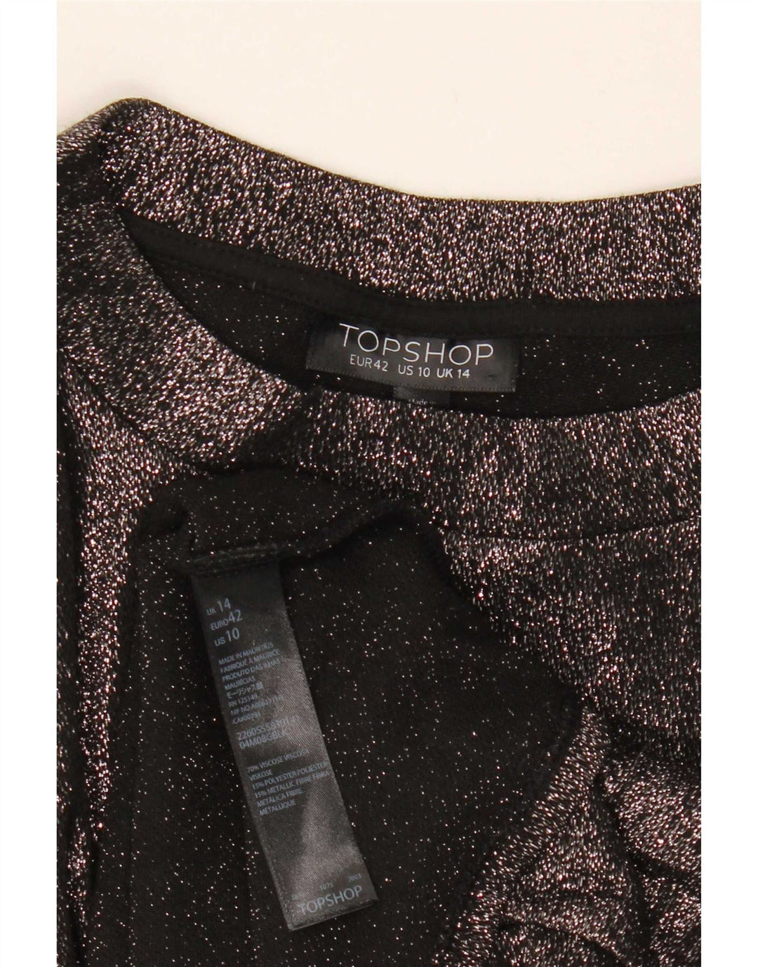 Topshop damska krótka bluzka Top UK 14 duża czarna wiskoza