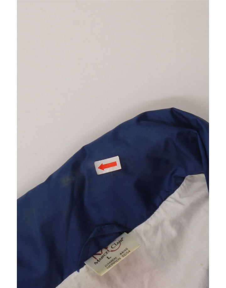 MARCEL CLAIR Męska kurtka przeciwdeszczowa z kapturem UK 40, duża, niebieska, z blokami kolorów