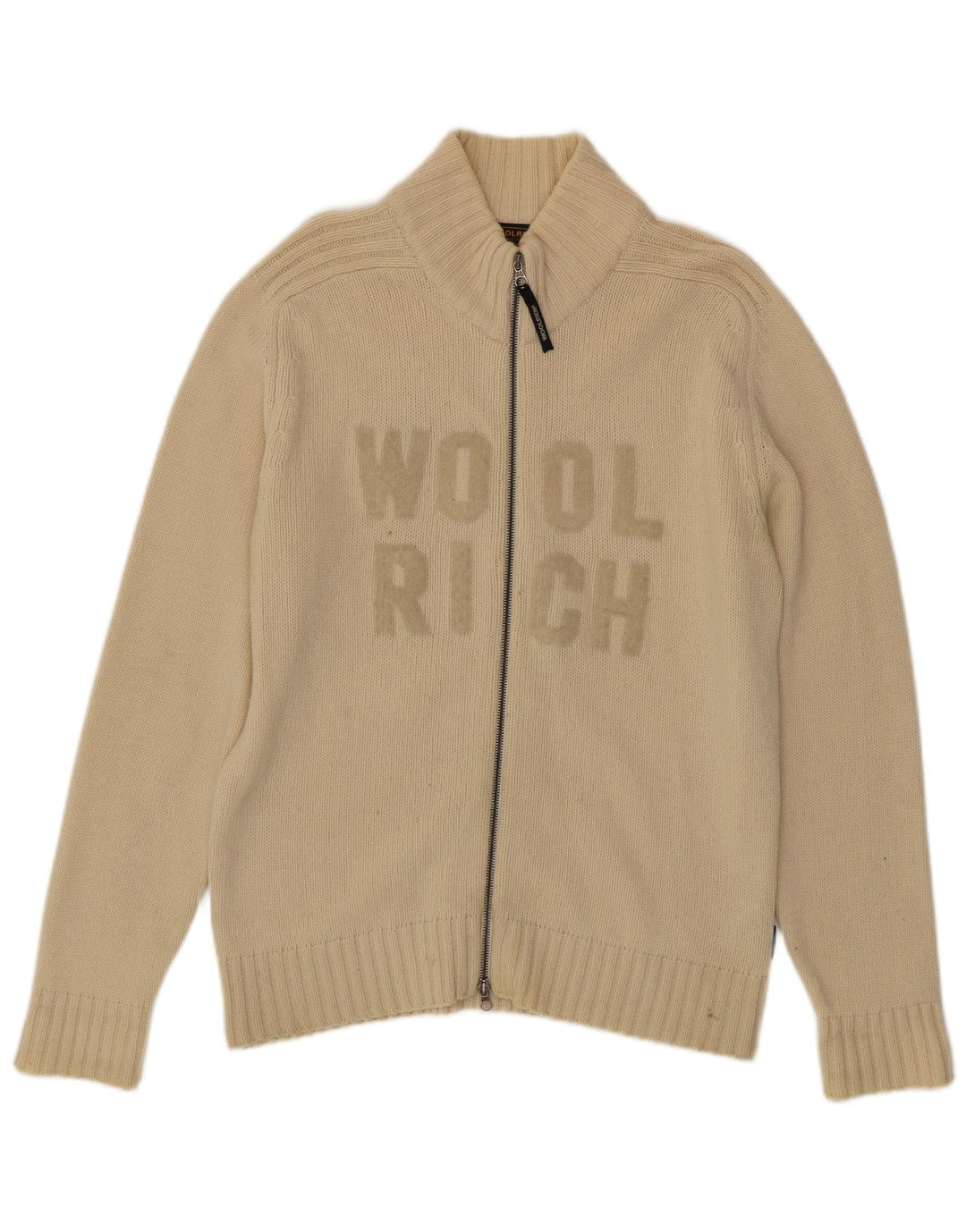 Woolrich Męski sweter z grafiką, średnio beżowy, wełniany
