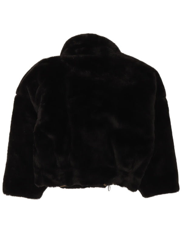 Donna Piu Damska kurtka ze sztucznego futra UK 14, duża, czarna, akrylowa z blokami kolorów