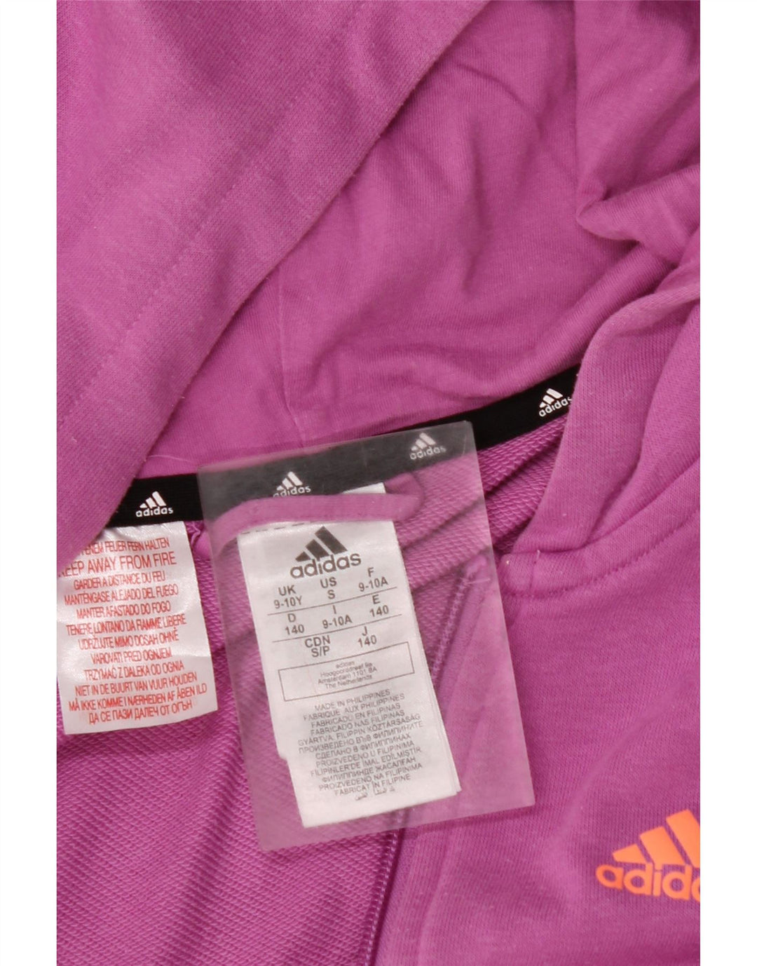 Dziewczęcy sweter z kapturem i grafiką ADIDAS, zapinany na zamek, 9-10 lat, fioletowa bawełna