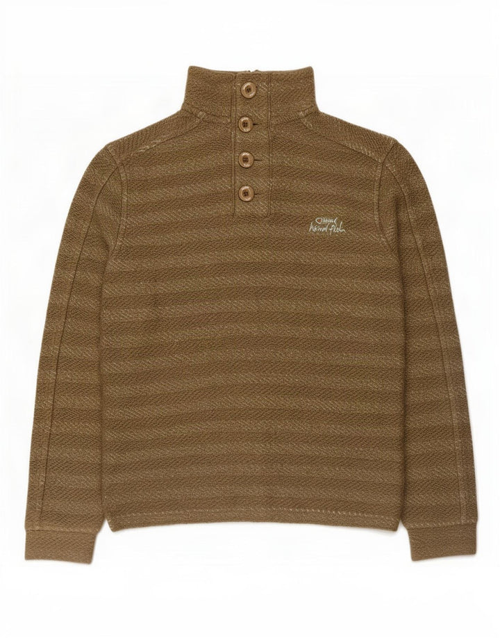 Męska bluza z kapturem Weird Fish, zapinana na guziki, mała, bawełniana w paski khaki
