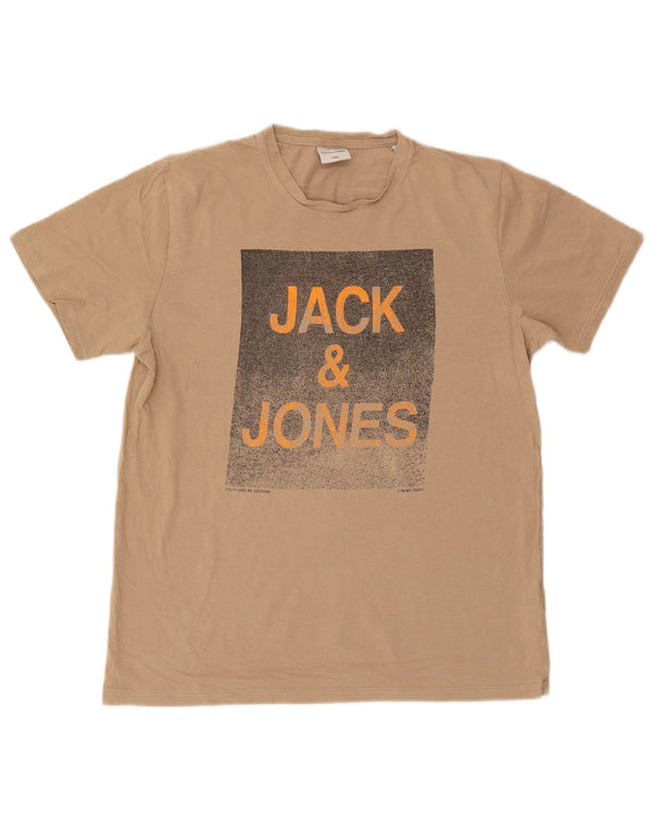Męski T-shirt z grafiką Jack & Jones, top XL, beżowa, bawełniana