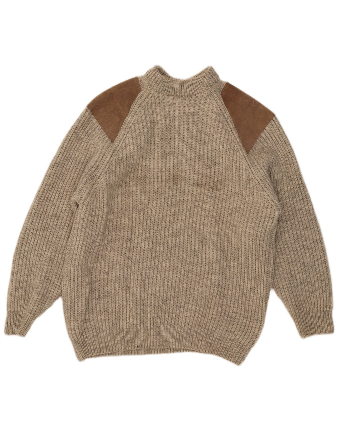 Vintage męski sweter z golfem, duży, beżowy, wełniany blok kolorów