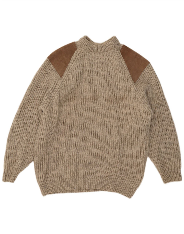 Vintage męski sweter z golfem, duży, beżowy, wełniany blok kolorów