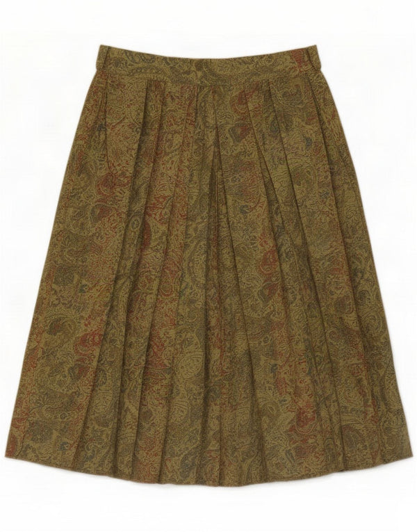 Damska plisowana spódnica w stylu vintage UK 12 Medium W28 Zielona wiskoza Paisley