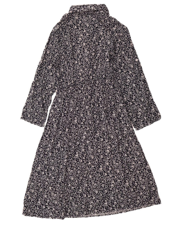 Damska sukienka maxi z długim rękawem VINTAGE UK 14, duża, granatowa, z bawełny w kwiaty