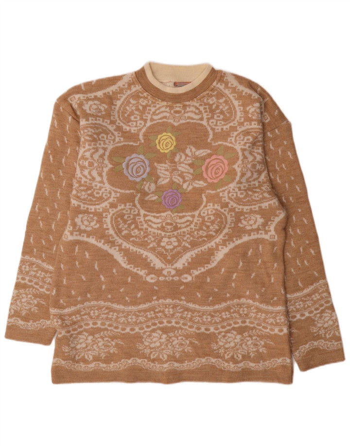Sweter damski Bernardi z okrągłym dekoltem, UK 14, średni beż, wełna Fair Isle