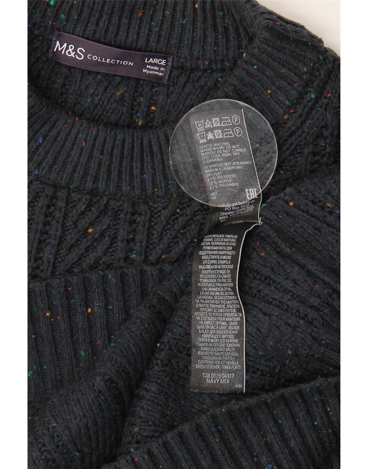 Marks & Spencer Męski sweter z okrągłym dekoltem, duży, granatowy, nakrapiany