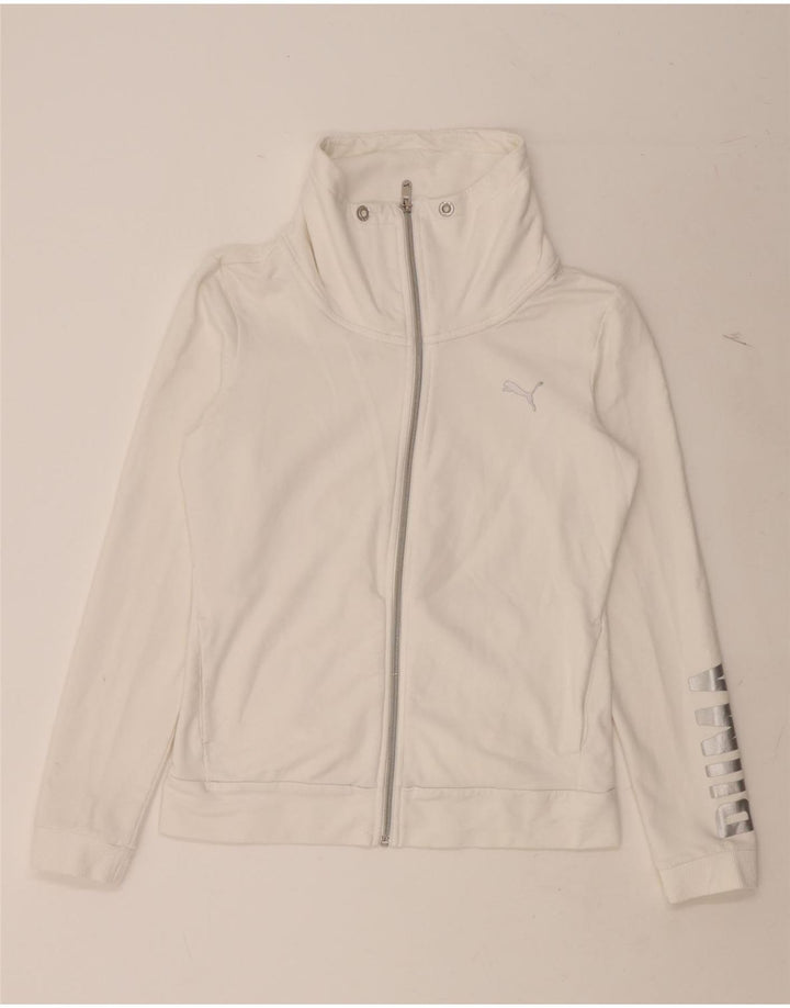 PUMA Womens Graphic Tracksuit Top Jacket UK 12 Medium  White Vintage Puma and Second-Hand Puma from Messina Hembry 