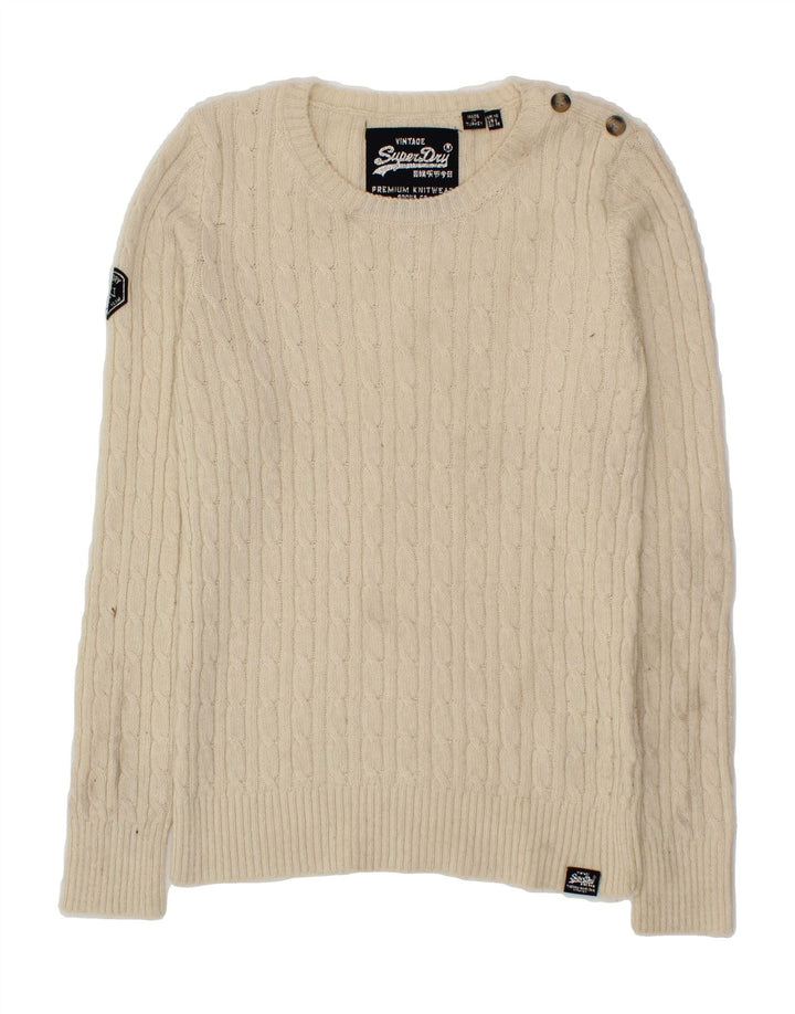 SUPERDRY Womens Crew Neck Jumper Sweater UK 10 Small  Beige Vintage Superdry and Second-Hand Superdry from Messina Hembry 