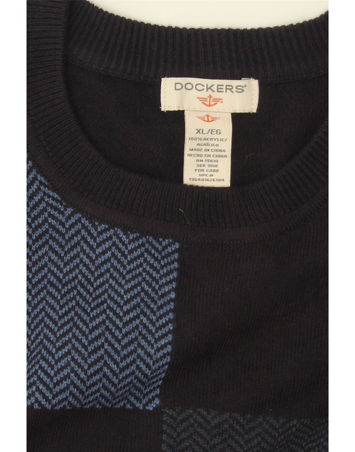 DOCKERS Mens Crew Neck Jumper Sweater XL Black Patchwork Acrylic Vintage Dockers and Second-Hand Dockers from Messina Hembry 
