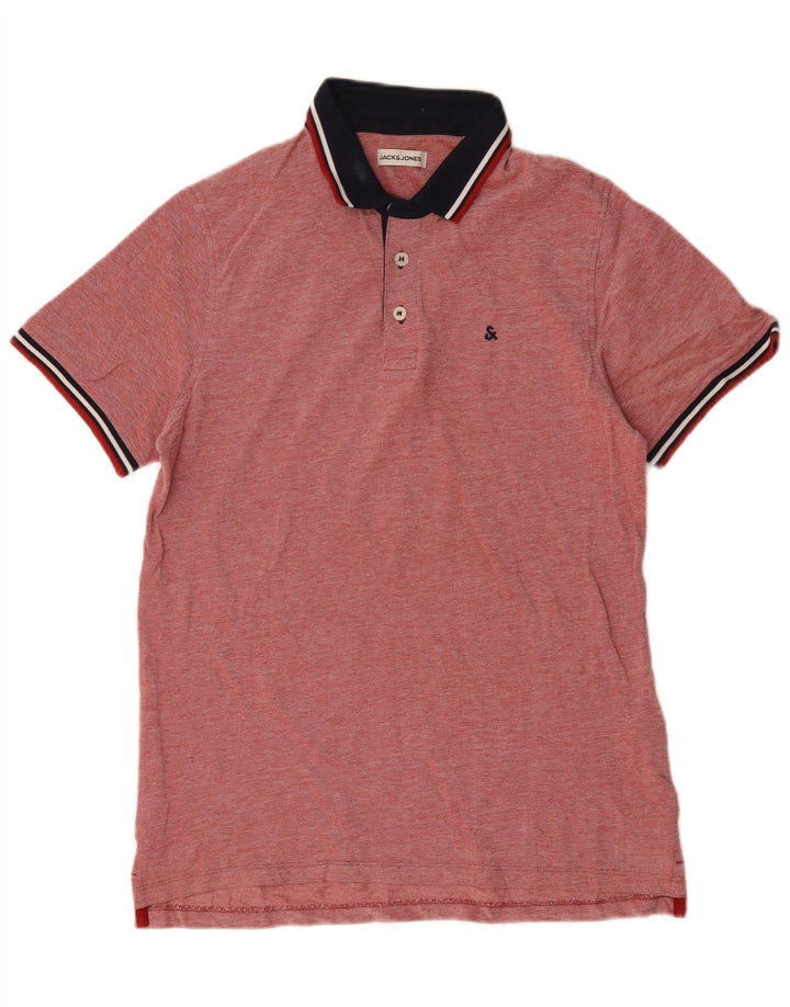 Męska koszulka polo Jack & Jones, duża, czerwona, bawełniana w bloki kolorów