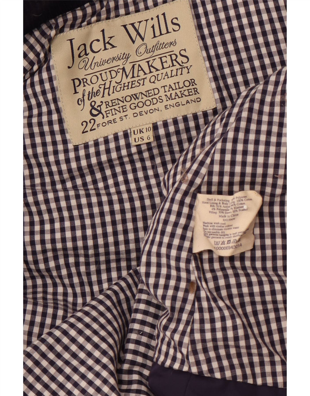 Damska wyściełana kamizelka z kapturem JACK WILLS UK 10, mała, granatowa, poliester