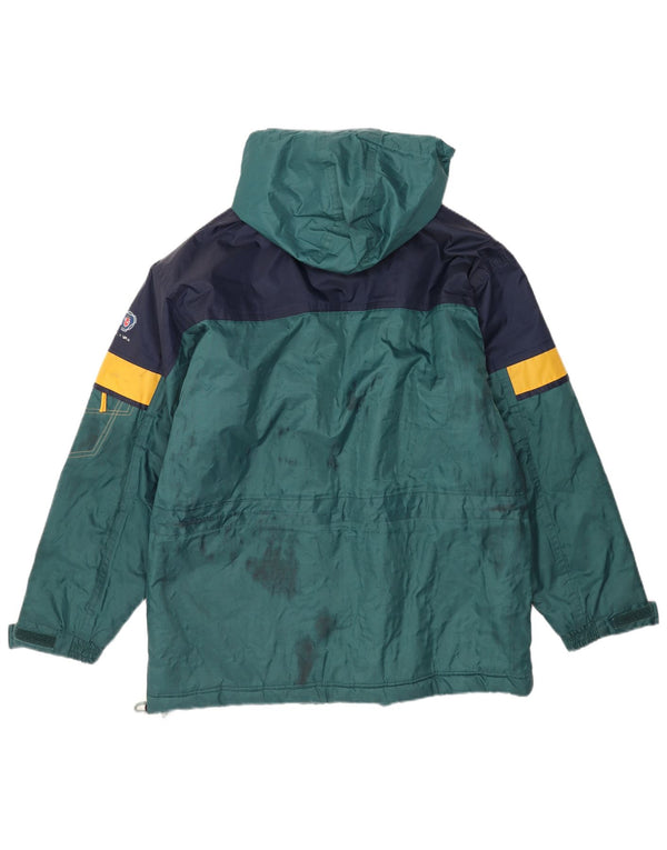 Męska kurtka przeciwdeszczowa z kapturem w stylu vintage UK 42 XL Zielony nylon w blokach kolorów