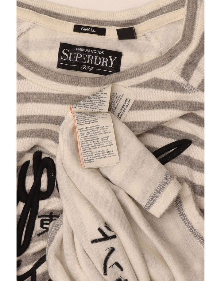 Damski top graficzny Superdry z długim rękawem, UK 10, małe, szare, bawełniane paski