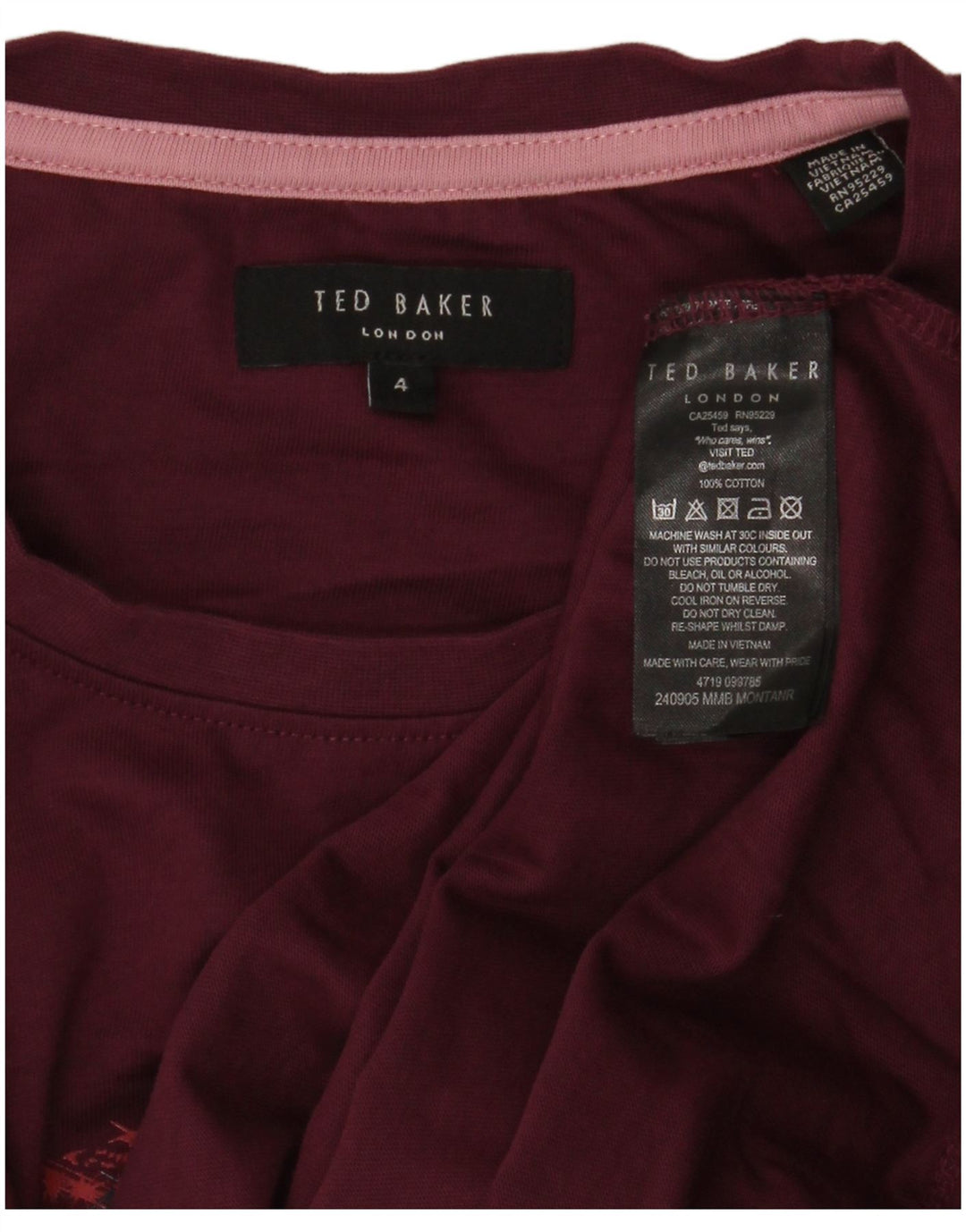Męski T-shirt z grafiką Ted Baker, rozmiar 4, duży, bordowy, bawełniany