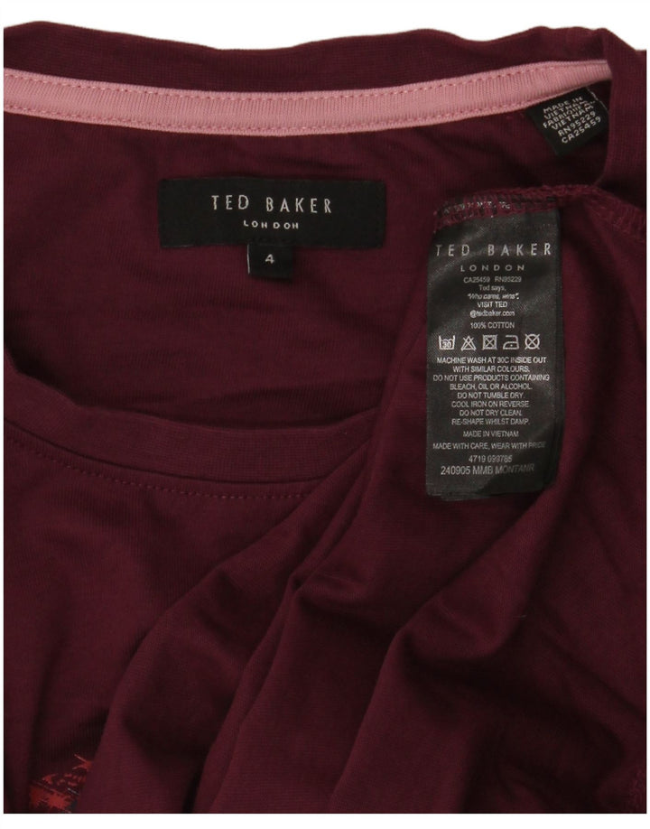 Męski T-shirt z grafiką Ted Baker, rozmiar 4, duży, bordowy, bawełniany