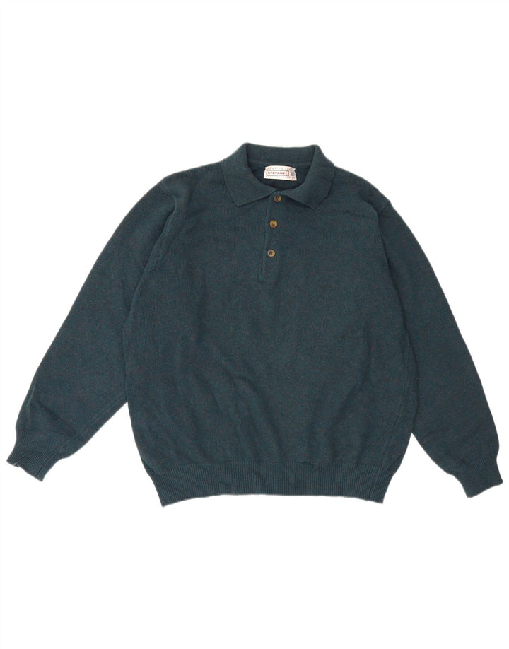Męski sweter polo Stefanel, duży, zielony, wełniany