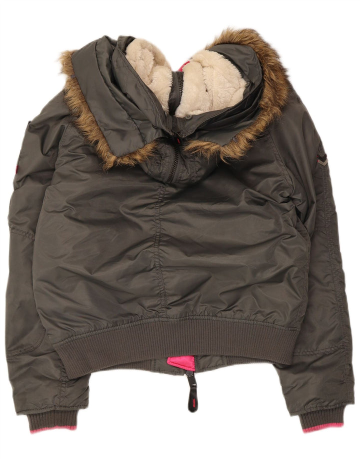 Damska kurtka lotnicza z kapturem i wyściełaną wyściółką Superdry UK 14, średni szary nylon