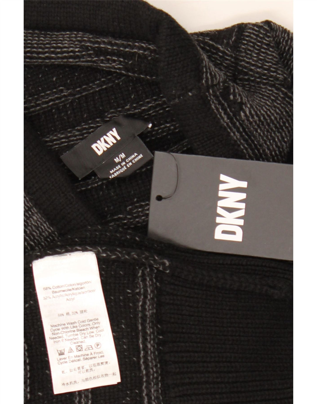 Dkny Męski sweter z golfem, średniej wielkości, czarny, bawełniany w paski
