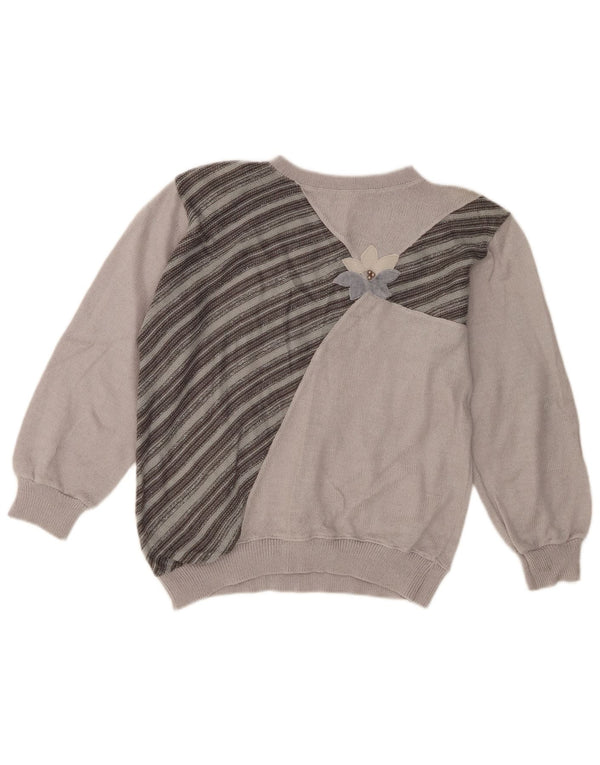 Vintage damski sweter z okrągłym dekoltem UK 14, średni szary akryl w paski