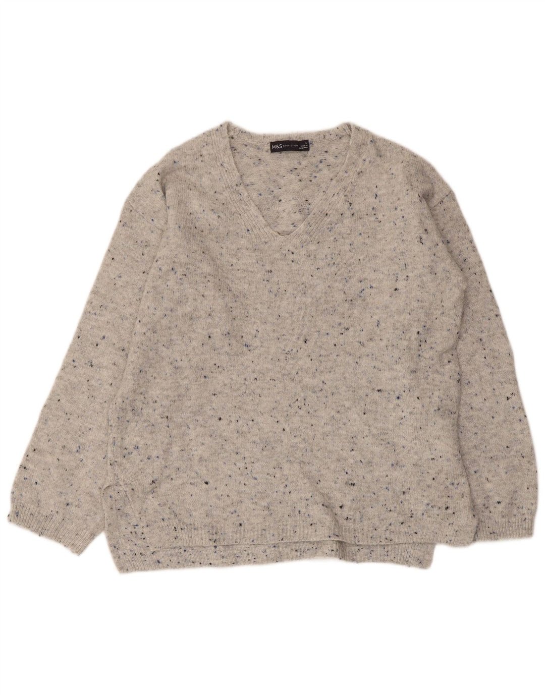 Marks & Spencer Damski sweter z dekoltem w kształcie litery V, UK 10, mały, szary, nakrapiany