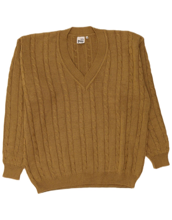 Męski sweter z dekoltem w kształcie litery V, Piu Verona, UK 48 2XL Khaki, akryl