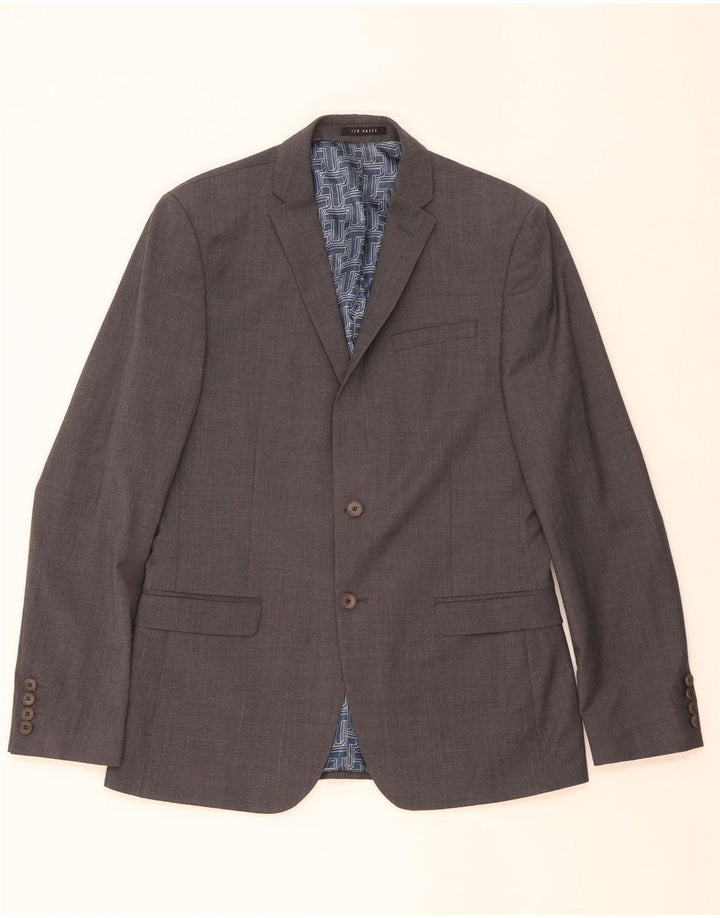 TED BAKER Męska marynarka slim fit, zapinana na 2 guziki, UK 40, duża, szara wełna