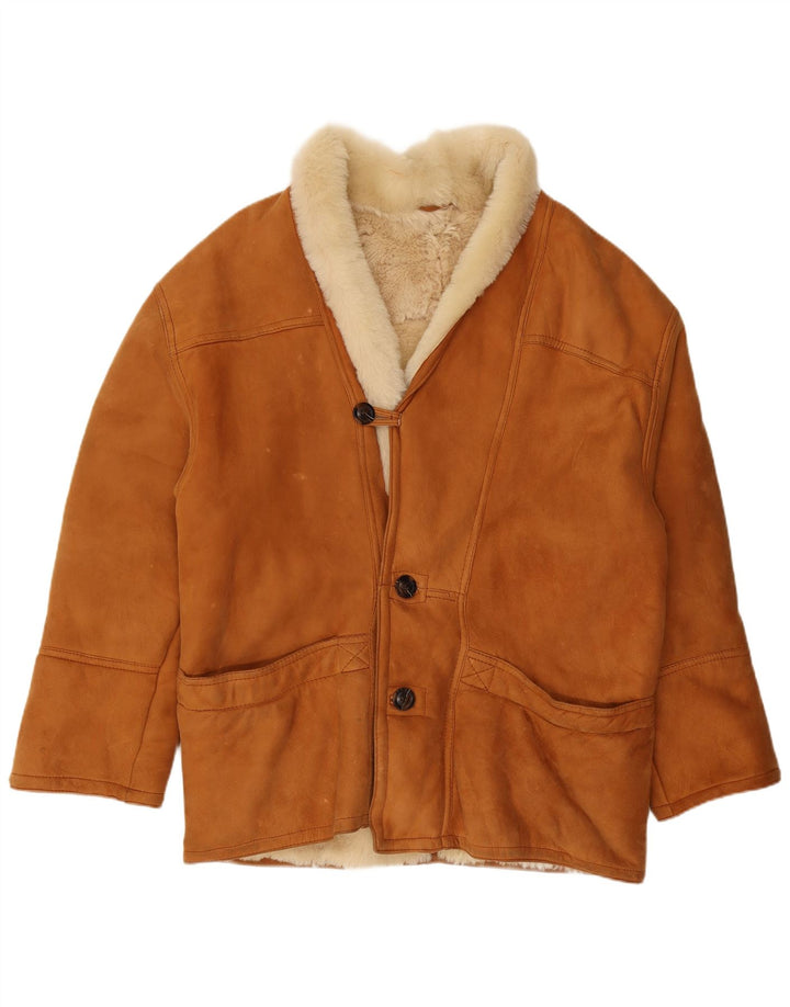 Męska kurtka shearling VINTAGE UK 40, duża brązowa