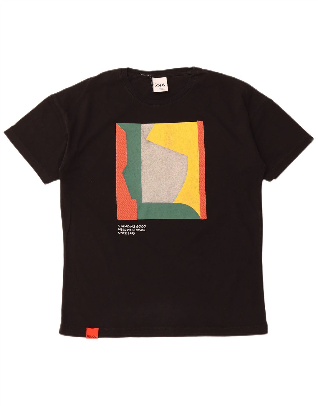 Męski T-shirt z grafiką ZARA, mały, czarny, z blokami kolorów