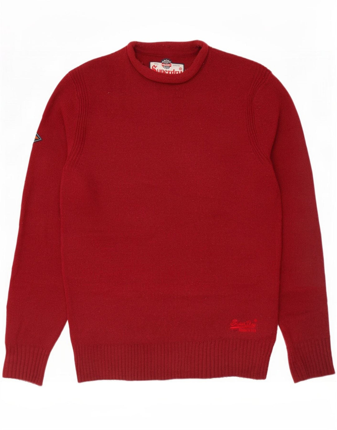 Męski sweter Superdry z okrągłym dekoltem, średnia czerwona wełna owcza