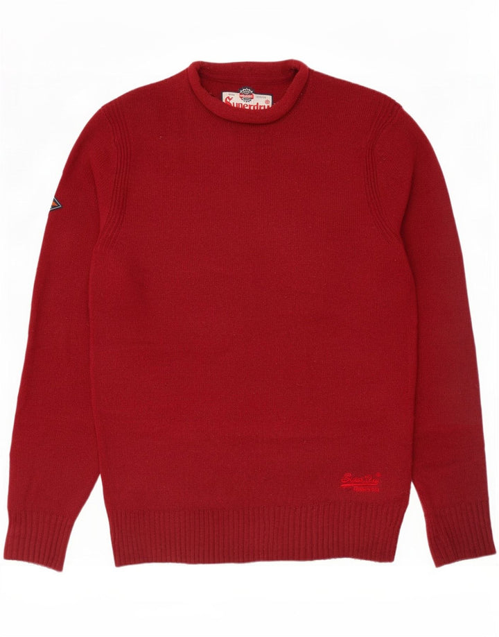 Męski sweter Superdry z okrągłym dekoltem, średnia czerwona wełna owcza