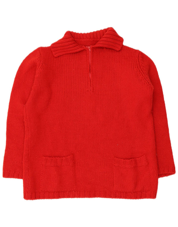 Sweter damski w stylu vintage, z dekoltem polo, UK 16, duża, czerwona wełna z merynosów