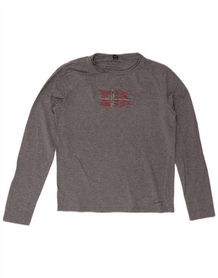 Męski graficzny top Napapijri z długim rękawem, średnioszary