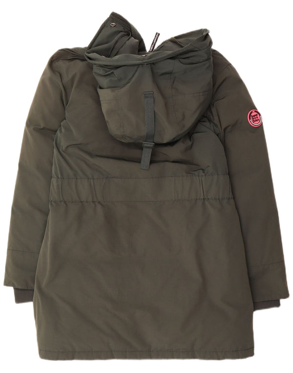 Damski ocieplany płaszcz z kapturem Superdry UK 10, mały, zielony nylon