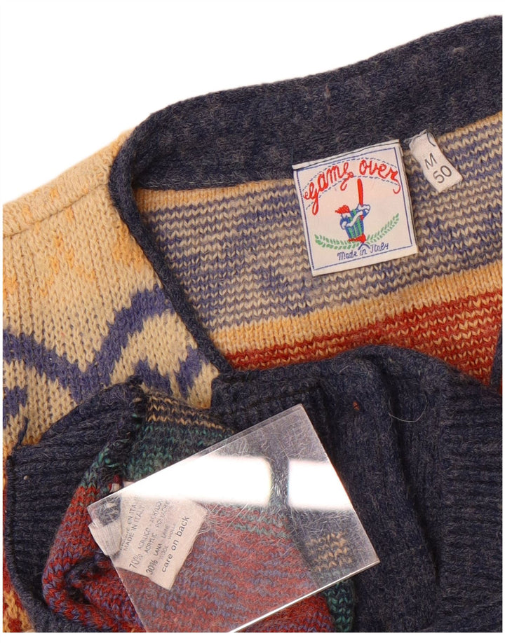 Vintage męski sweter kardigan IT 50 średni wielobarwny Fair Isle