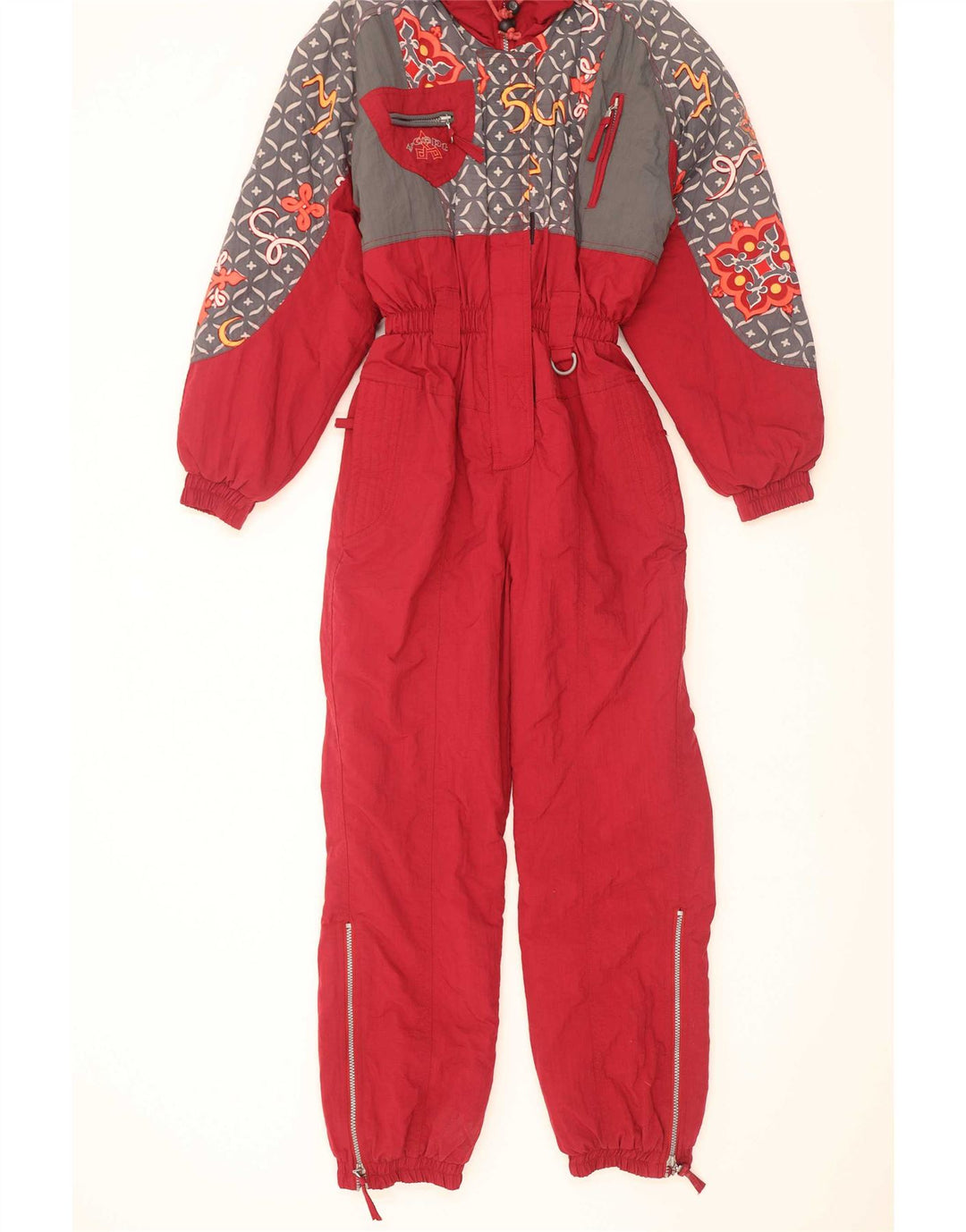 Damski kombinezon narciarski X-Cape UK 10, mały, czerwony, geometryczny nylon