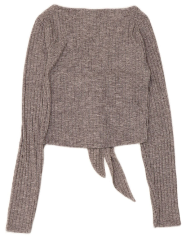 Topshop damski krótki top z długim rękawem UK 6 XS, szary poliester