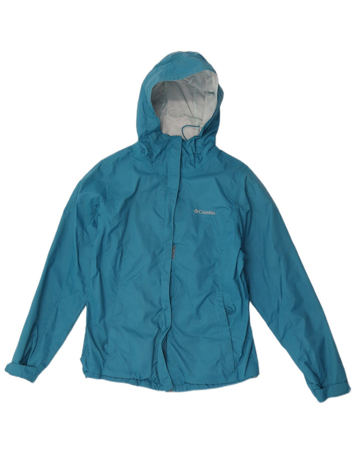 Damska kurtka przeciwdeszczowa z kapturem, oversize, Columbia, UK 10, mały, niebieski nylon