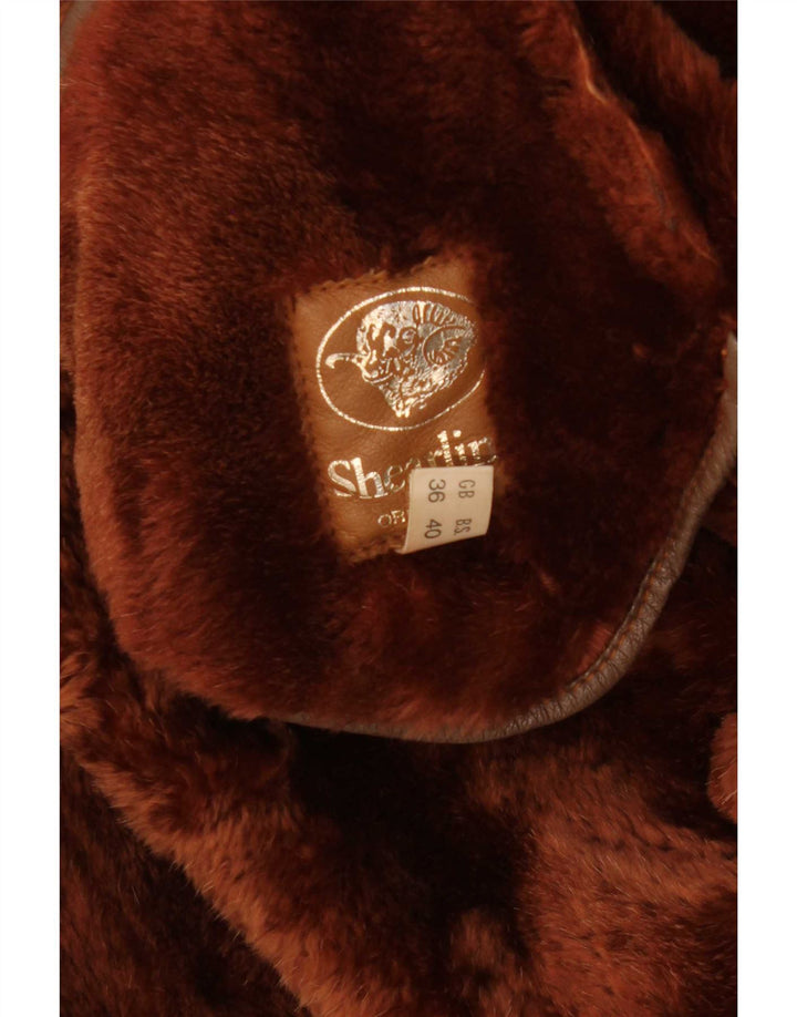 Vintage damski płaszcz oversize z otwartym barankiem EU 36 Small Brown