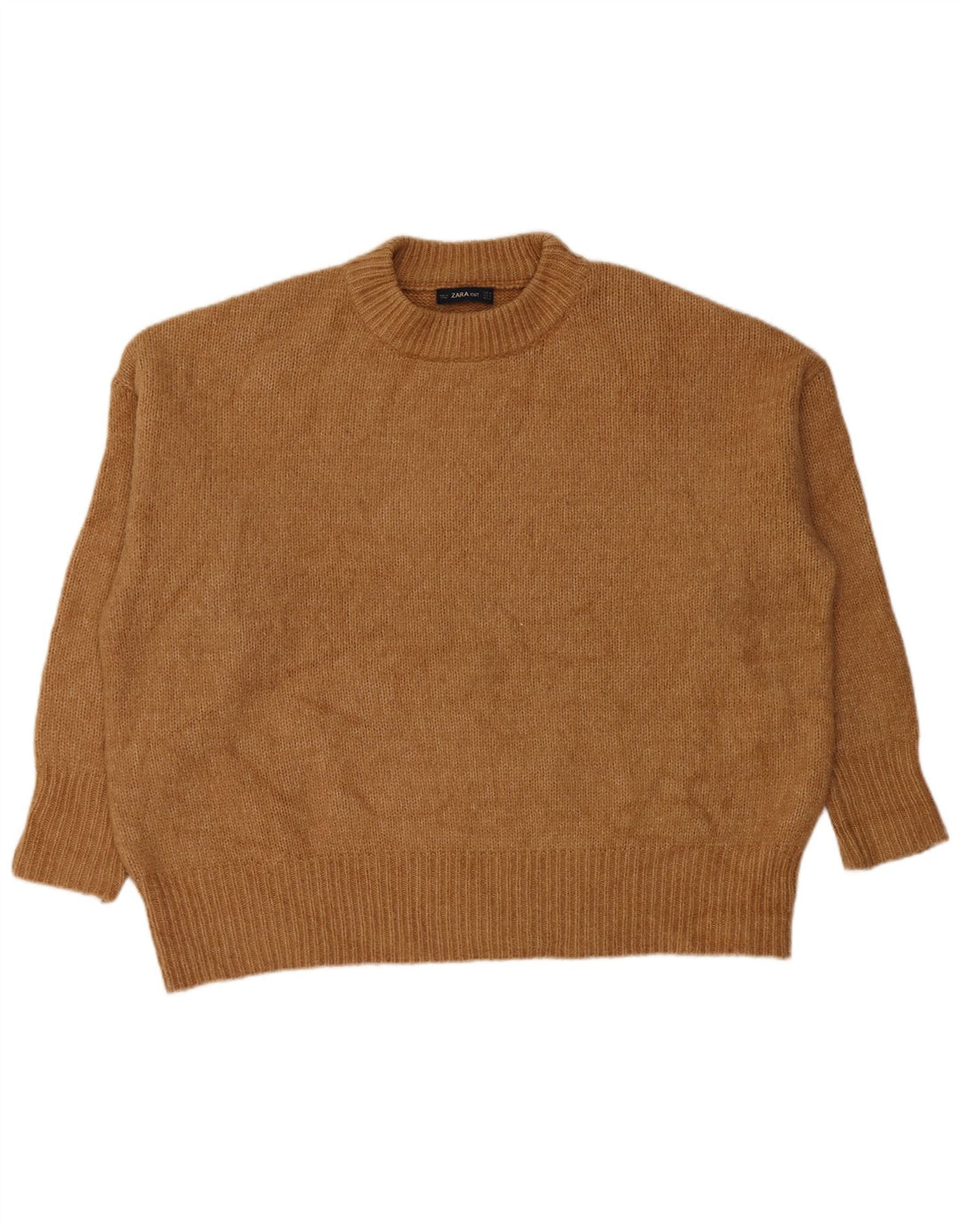 Damski sweter oversize Zara z okrągłym dekoltem UK 14 Średni brązowy akryl