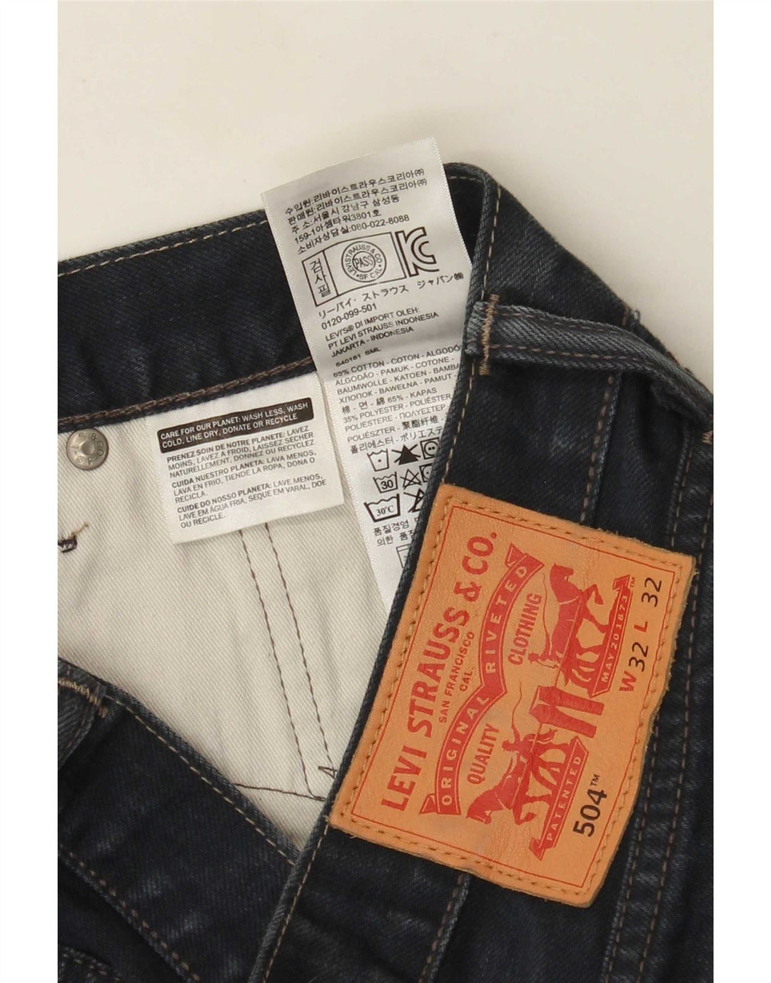 Męskie dżinsy Levi's 504 Straight W32 L32 Granatowa bawełna