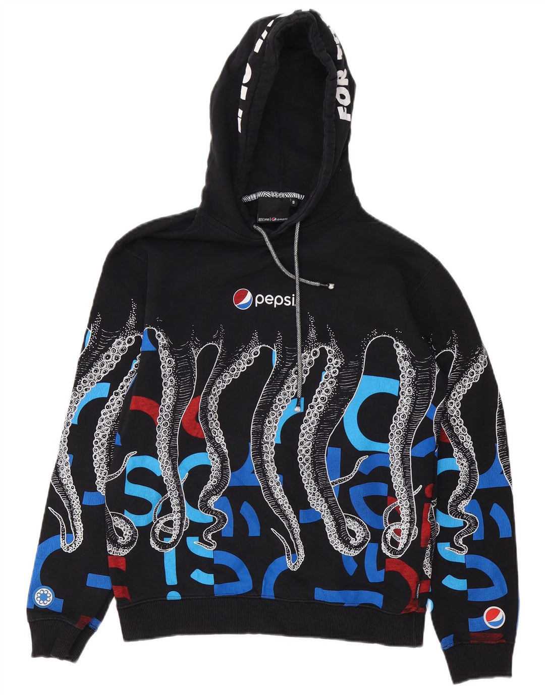 Męski sweter z kapturem Octopus z grafiką, mały, czarny, bawełniany