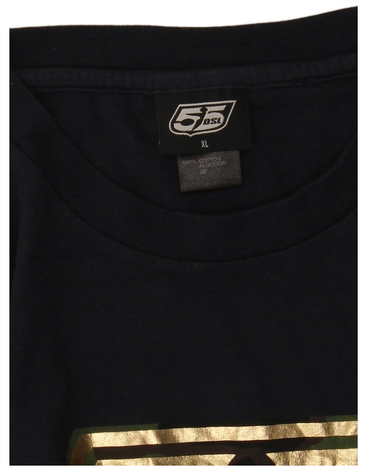 Męski top graficzny DIESEL z długim rękawem XL, granatowy, bawełniany