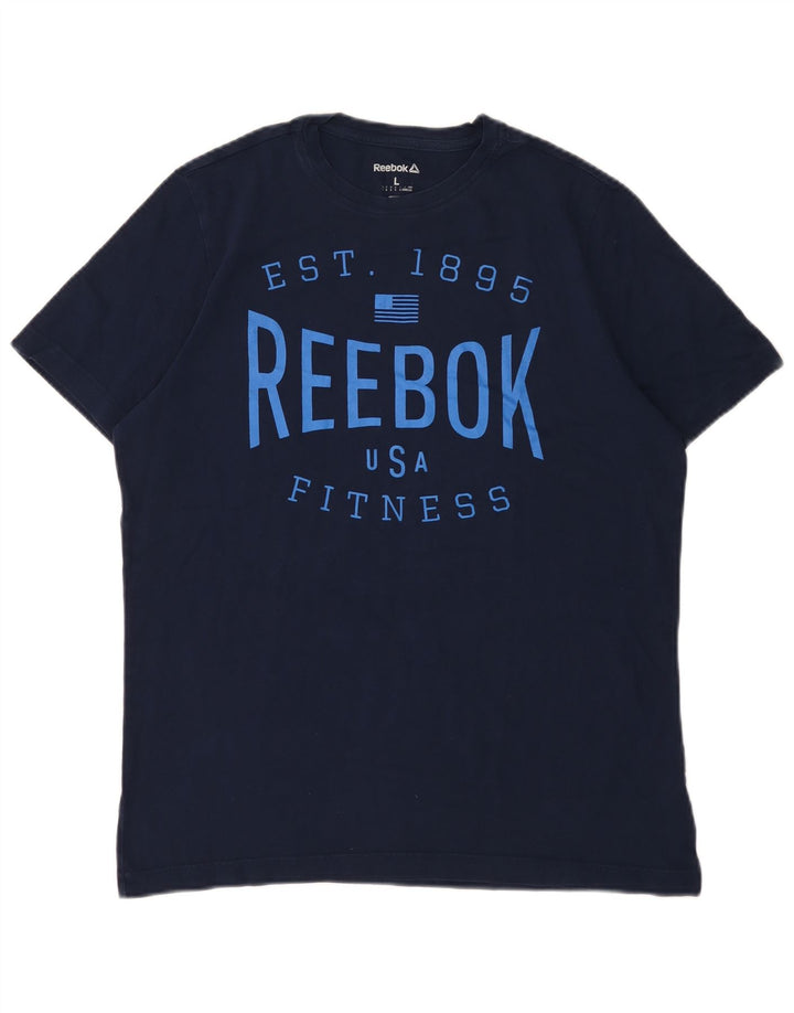 Męska koszulka Reebok z grafiką, duża, granatowa, bawełniana