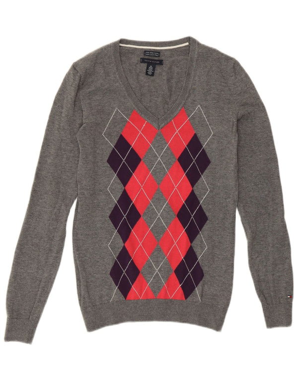 Damski sweter TOMMY HILFIGER z dekoltem w kształcie litery V UK 6 XS Szary Argyle/Diament