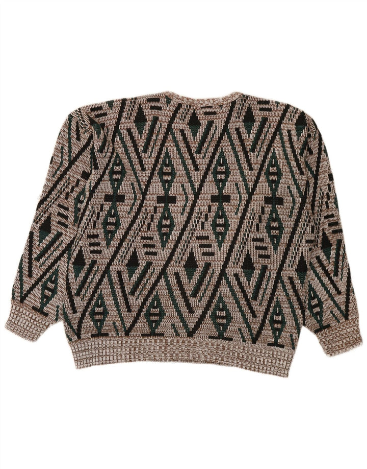 Sweter męski z okrągłym dekoltem w stylu vintage IT 52, duży, wielokolorowy, geometryczny